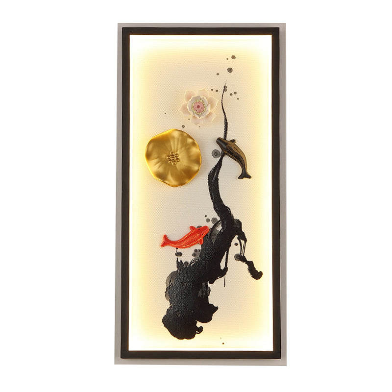 Chinese Ink Lotus Pond Mural Light Metallic Living Room LED Wall Sconce Lighting in Black Clearhalo 'Wall Lamps & Sconces' 'Wall Lights' Lighting' 1125901