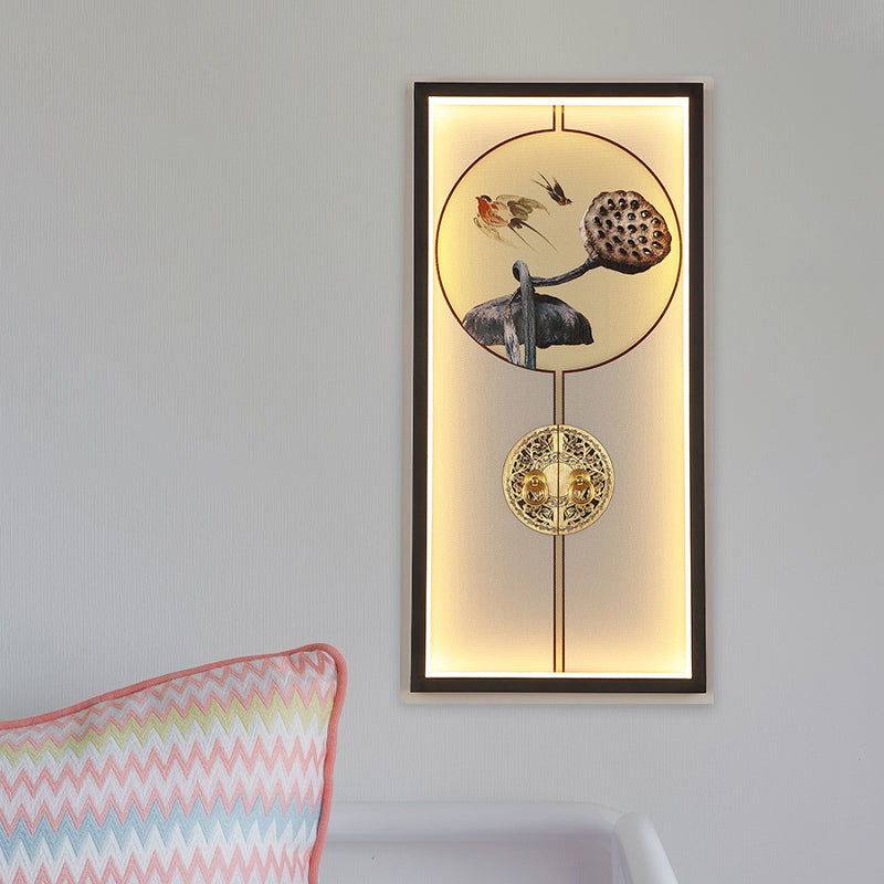 Door Lock Wall Mount Mural Lamp Chinese Aluminum Black and Gold LED Sconce Light Fixture Black Clearhalo 'Wall Lamps & Sconces' 'Wall Lights' Lighting' 1125903