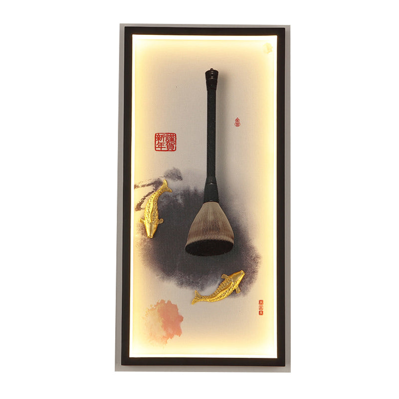 Fish and Writing Brush LED Mural Light Chinese Metal Study Room Wall Lamp in Black Clearhalo 'Wall Lamps & Sconces' 'Wall Lights' Lighting' 1125947