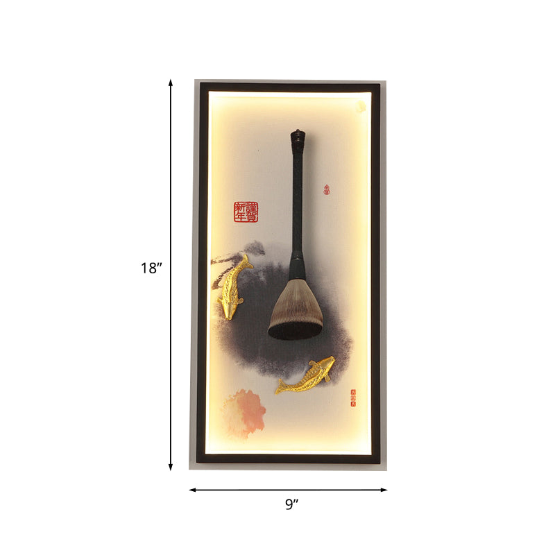 Fish and Writing Brush LED Mural Light Chinese Metal Study Room Wall Lamp in Black Clearhalo 'Wall Lamps & Sconces' 'Wall Lights' Lighting' 1125948