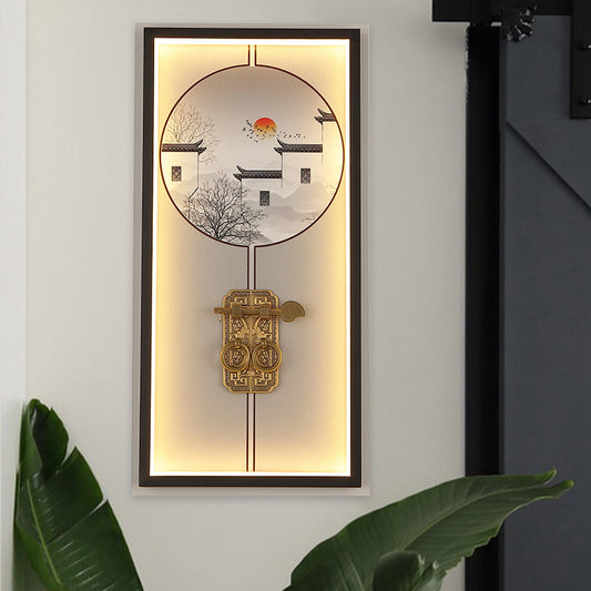 Metal House and Door Lock Wall Light Chinese Black LED Mural Lighting for Living Room Clearhalo 'Wall Lamps & Sconces' 'Wall Lights' Lighting' 1125961