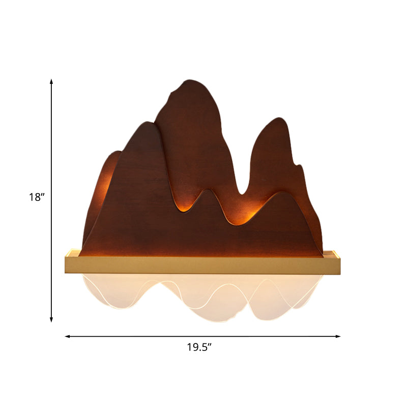 Mountains Bedside Wall Light Fixture Wooden 6-Bulb Asian Style Mural Lighting in Brown Clearhalo 'Wall Lamps & Sconces' 'Wall Lights' Lighting' 1126118