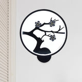 Flower Branch Silhouette Sconce Light Chinese Iron Black Ring LED Wall Mount Mural Lamp Clearhalo 'Wall Lamps & Sconces' 'Wall Lights' Lighting' 1126120