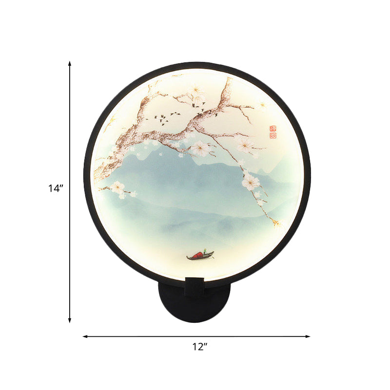 Acrylic Ginkgo/Blooming Plum Wall Sconce Chinese Style LED Mural Light Fixture in Black for Bedroom Clearhalo 'Wall Lamps & Sconces' 'Wall Lights' Lighting' 1126149