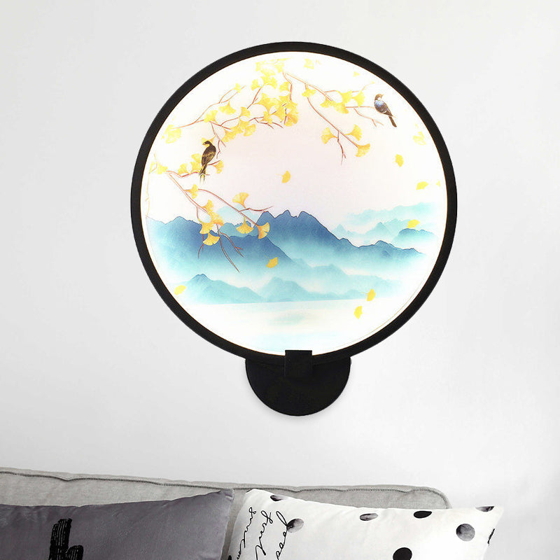 Acrylic Ginkgo/Blooming Plum Wall Sconce Chinese Style LED Mural Light Fixture in Black for Bedroom Black A Clearhalo 'Wall Lamps & Sconces' 'Wall Lights' Lighting' 1126150