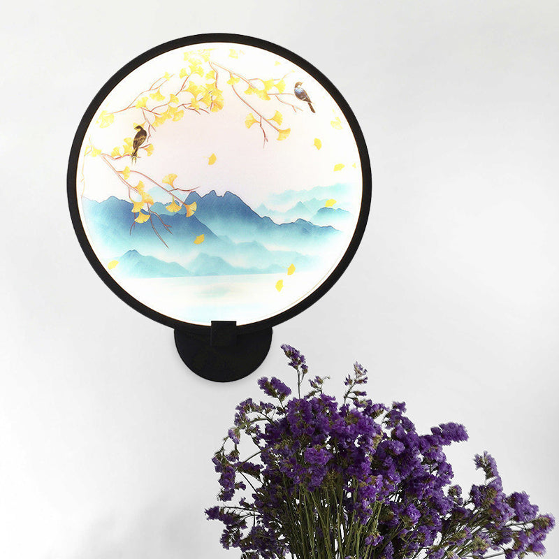 Acrylic Ginkgo/Blooming Plum Wall Sconce Chinese Style LED Mural Light Fixture in Black for Bedroom Clearhalo 'Wall Lamps & Sconces' 'Wall Lights' Lighting' 1126151