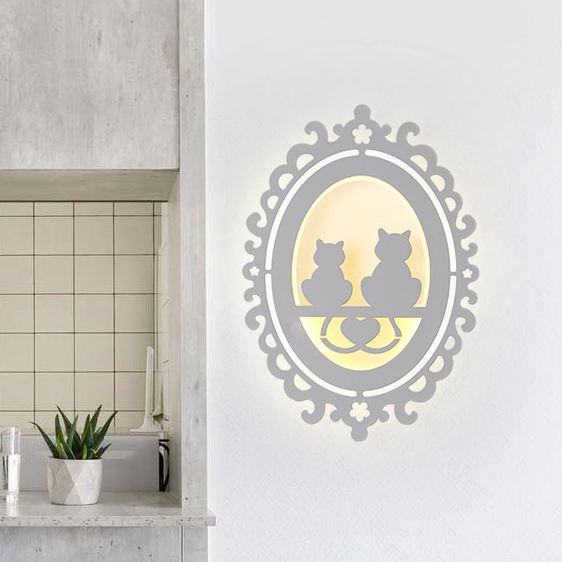 Kitten Kitchen Wall Lighting Acrylic LED Nordic Mural Lamp with Oval Frame in White White Clearhalo 'Cast Iron' 'Glass' 'Industrial' 'Modern wall lights' 'Modern' 'Tiffany' 'Traditional wall lights' 'Wall Lamps & Sconces' 'Wall Lights' Lighting' 1126214
