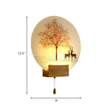 Nordic Deer Under Tree Mural Lamp Acrylic Workshop LED Wall Sconce in Wood with Pull Chain Clearhalo 'Modern wall lights' 'Modern' 'Wall Lamps & Sconces' 'Wall Lights' Lighting' 1126262