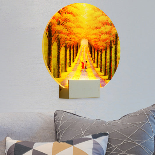 Modern Autumn Avenue Acrylic Mural Light LED Wall Mounted Lamp in Yellow with White Arm White Clearhalo 'Cast Iron' 'Glass' 'Industrial' 'Modern wall lights' 'Modern' 'Tiffany' 'Traditional wall lights' 'Wall Lamps & Sconces' 'Wall Lights' Lighting' 1126263