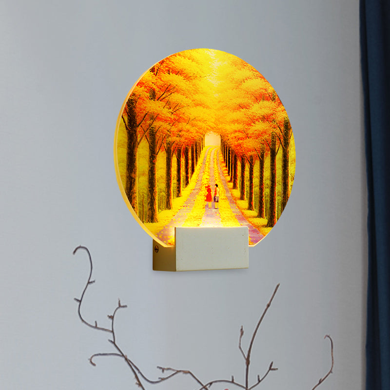 Modern Autumn Avenue Acrylic Mural Light LED Wall Mounted Lamp in Yellow with White Arm Clearhalo 'Cast Iron' 'Glass' 'Industrial' 'Modern wall lights' 'Modern' 'Tiffany' 'Traditional wall lights' 'Wall Lamps & Sconces' 'Wall Lights' Lighting' 1126264