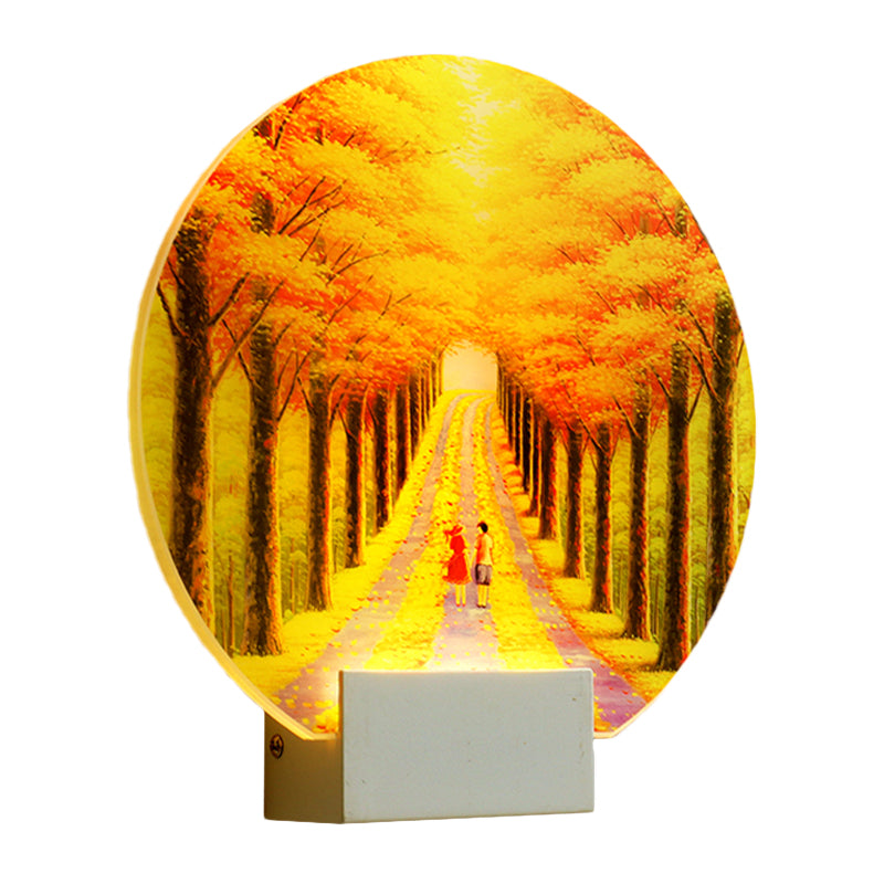 Modern Autumn Avenue Acrylic Mural Light LED Wall Mounted Lamp in Yellow with White Arm Clearhalo 'Cast Iron' 'Glass' 'Industrial' 'Modern wall lights' 'Modern' 'Tiffany' 'Traditional wall lights' 'Wall Lamps & Sconces' 'Wall Lights' Lighting' 1126265