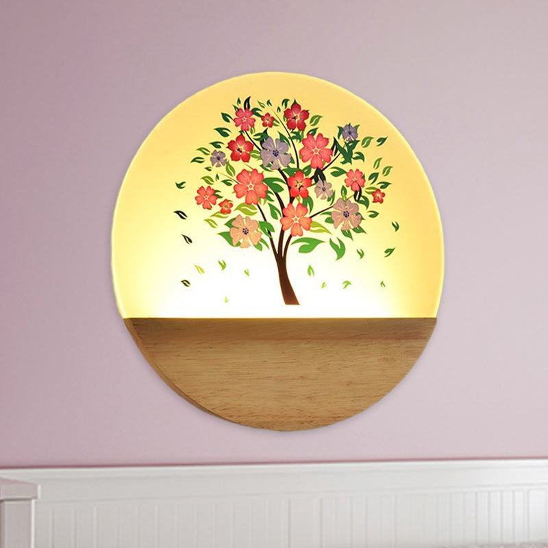 Nordic LED Wall Light Wood Tree and Animal/Flowering Tree Print Mural Light Fixture with Acrylic Shade Clearhalo 'Modern wall lights' 'Modern' 'Wall Lamps & Sconces' 'Wall Lights' Lighting' 1126293