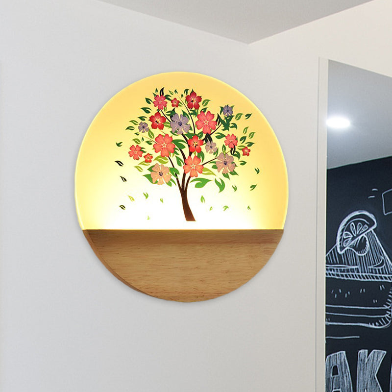 Nordic LED Wall Light Wood Tree and Animal/Flowering Tree Print Mural Light Fixture with Acrylic Shade Clearhalo 'Modern wall lights' 'Modern' 'Wall Lamps & Sconces' 'Wall Lights' Lighting' 1126294