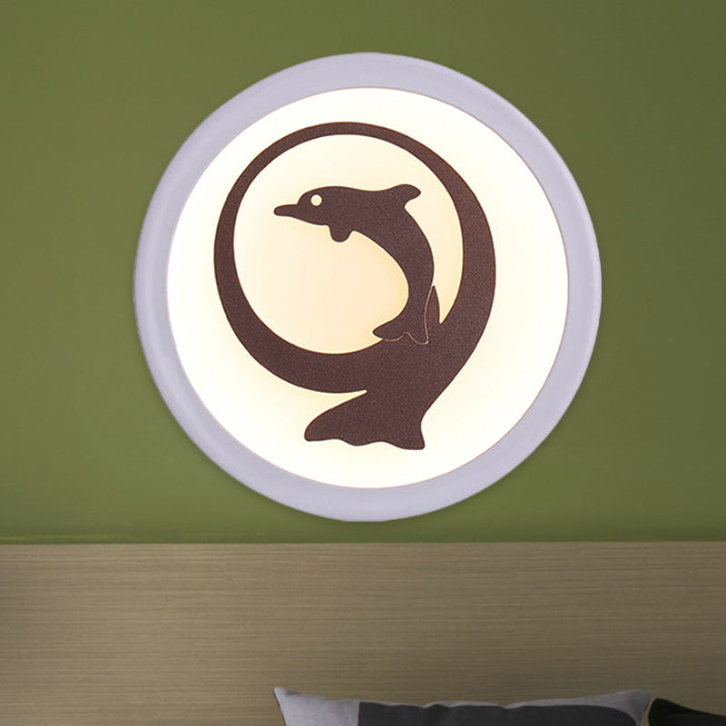 Kids Dolphin Iron Wall Mural Lamp LED Wall Sconce Lighting Fixture in White for Bedroom White Clearhalo 'Cast Iron' 'Glass' 'Industrial' 'Modern wall lights' 'Modern' 'Tiffany' 'Traditional wall lights' 'Wall Lamps & Sconces' 'Wall Lights' Lighting' 1126314