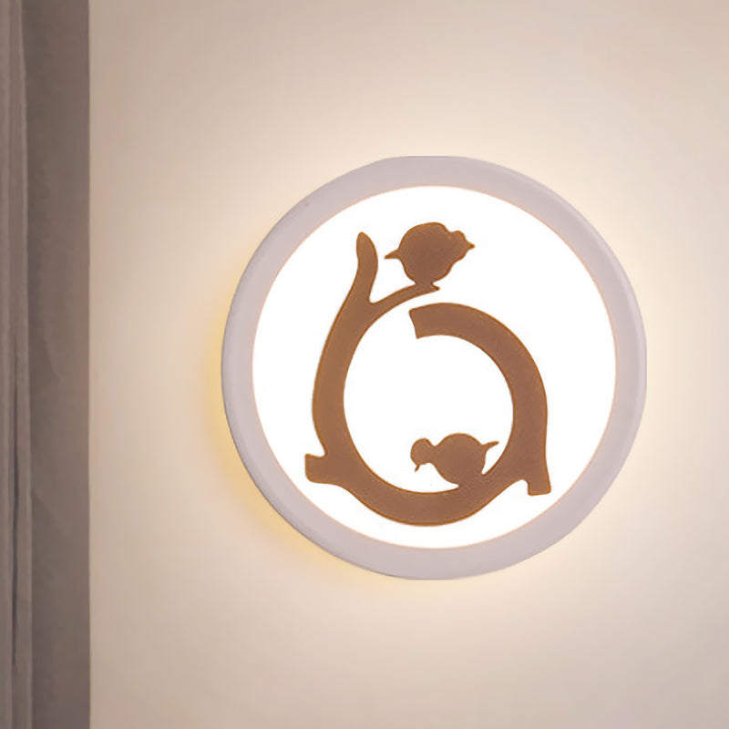 Round Acrylic Flush Wall Sconce Nordic White LED Mural Lamp with Bird Silhouette White Clearhalo 'Cast Iron' 'Glass' 'Industrial' 'Modern wall lights' 'Modern' 'Tiffany' 'Traditional wall lights' 'Wall Lamps & Sconces' 'Wall Lights' Lighting' 1126318