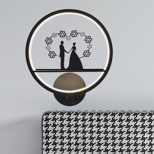Lover Patterned Circular Wall Sconce Contemporary Iron Bedside LED Mural Lighting in Black Black Clearhalo 'Cast Iron' 'Glass' 'Industrial' 'Modern wall lights' 'Modern' 'Tiffany' 'Traditional wall lights' 'Wall Lamps & Sconces' 'Wall Lights' Lighting' 1126412