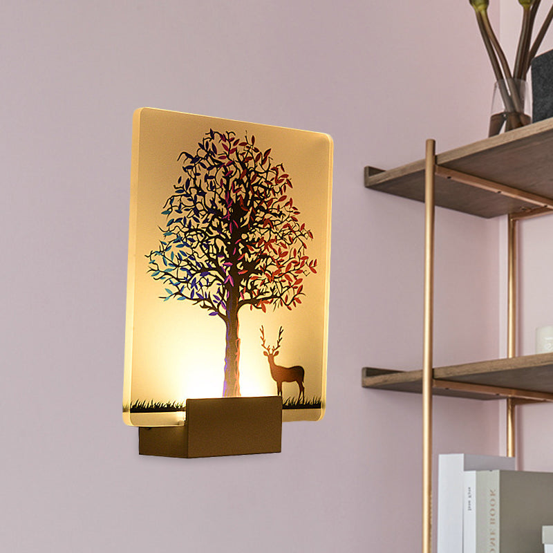 Nordic Elk/Tree Wall Mural Light Acrylic Living Room LED Sconce Light Fixture in White White Tree Clearhalo 'Cast Iron' 'Glass' 'Industrial' 'Modern wall lights' 'Modern' 'Tiffany' 'Traditional wall lights' 'Wall Lamps & Sconces' 'Wall Lights' Lighting' 1126416