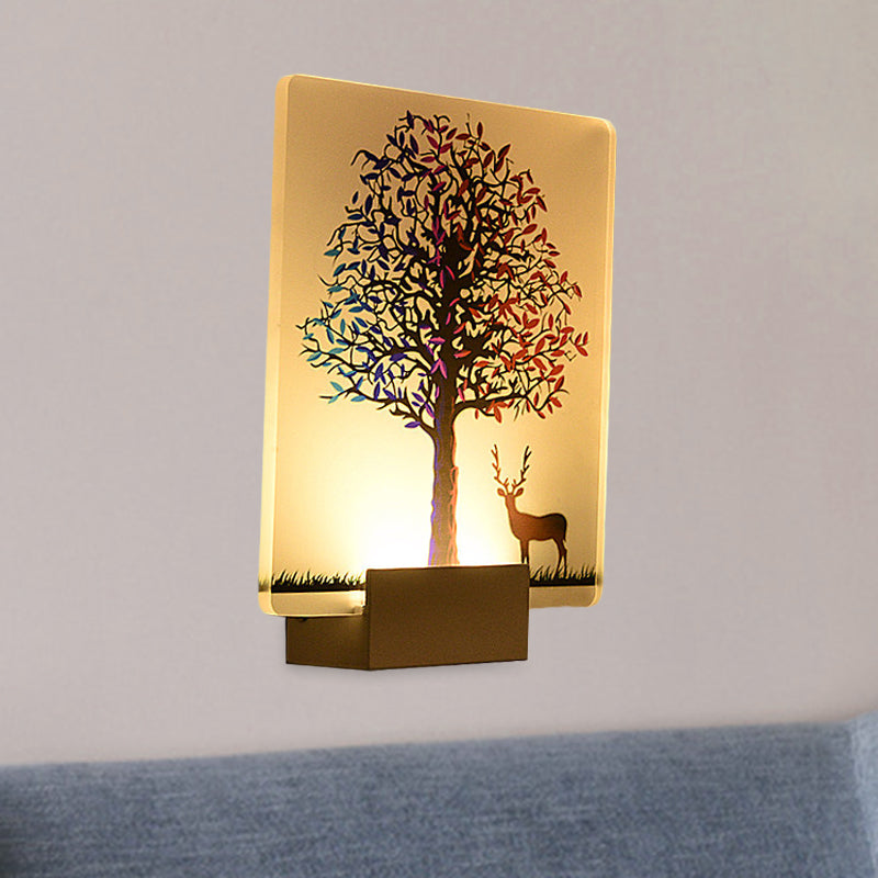 Nordic Elk/Tree Wall Mural Light Acrylic Living Room LED Sconce Light Fixture in White Clearhalo 'Cast Iron' 'Glass' 'Industrial' 'Modern wall lights' 'Modern' 'Tiffany' 'Traditional wall lights' 'Wall Lamps & Sconces' 'Wall Lights' Lighting' 1126417