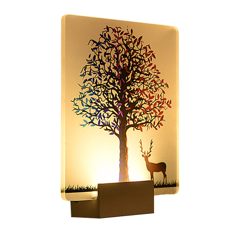 Nordic Elk/Tree Wall Mural Light Acrylic Living Room LED Sconce Light Fixture in White Clearhalo 'Cast Iron' 'Glass' 'Industrial' 'Modern wall lights' 'Modern' 'Tiffany' 'Traditional wall lights' 'Wall Lamps & Sconces' 'Wall Lights' Lighting' 1126418