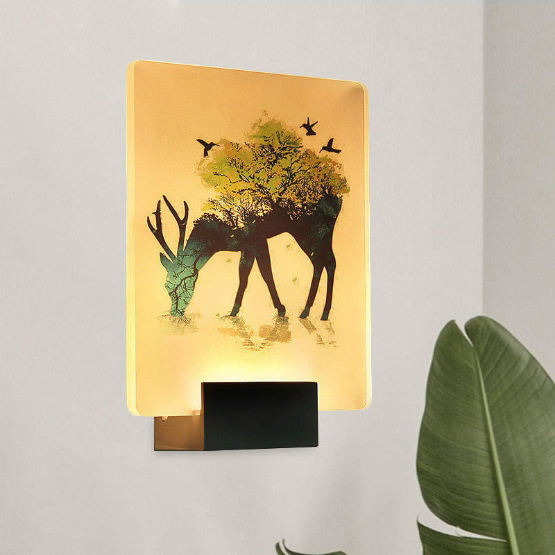 Nordic Elk/Tree Wall Mural Light Acrylic Living Room LED Sconce Light Fixture in White White Elk Clearhalo 'Cast Iron' 'Glass' 'Industrial' 'Modern wall lights' 'Modern' 'Tiffany' 'Traditional wall lights' 'Wall Lamps & Sconces' 'Wall Lights' Lighting' 1126420