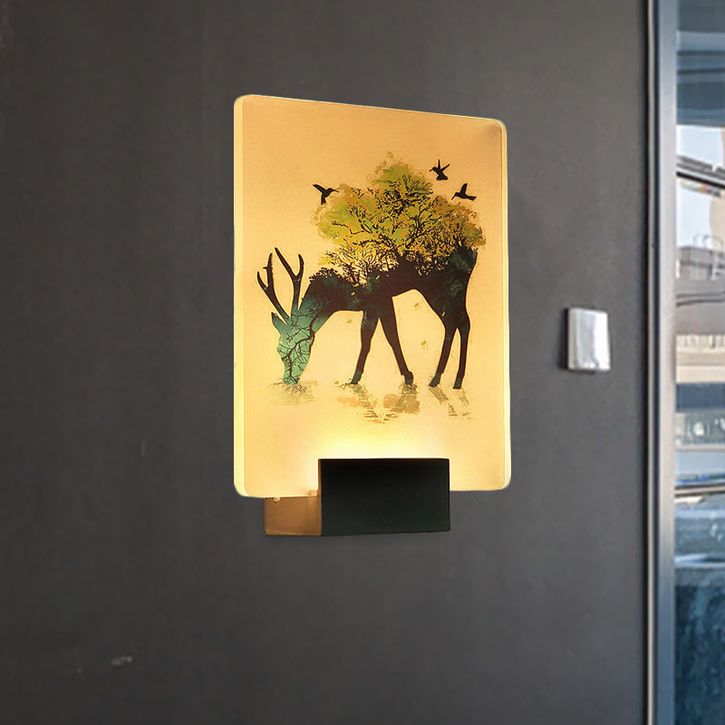 Nordic Elk/Tree Wall Mural Light Acrylic Living Room LED Sconce Light Fixture in White Clearhalo 'Cast Iron' 'Glass' 'Industrial' 'Modern wall lights' 'Modern' 'Tiffany' 'Traditional wall lights' 'Wall Lamps & Sconces' 'Wall Lights' Lighting' 1126421