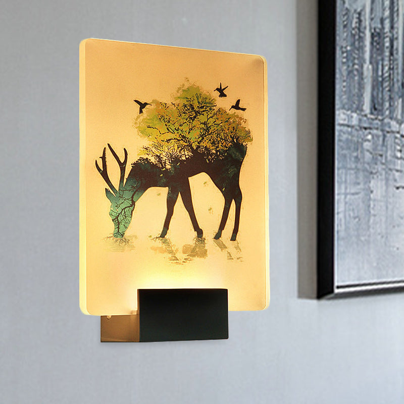 Nordic Elk/Tree Wall Mural Light Acrylic Living Room LED Sconce Light Fixture in White Clearhalo 'Cast Iron' 'Glass' 'Industrial' 'Modern wall lights' 'Modern' 'Tiffany' 'Traditional wall lights' 'Wall Lamps & Sconces' 'Wall Lights' Lighting' 1126422