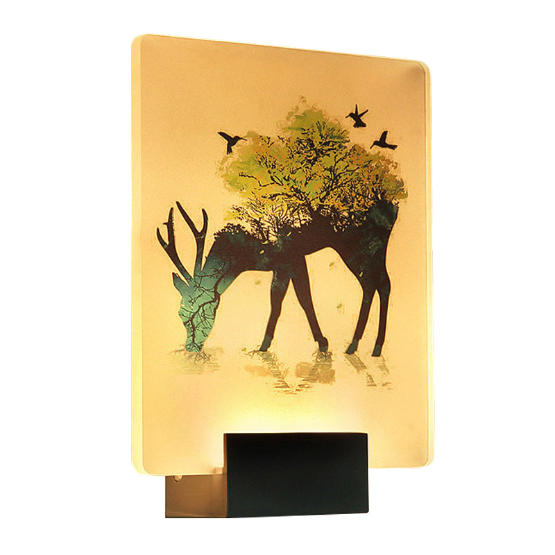 Nordic Elk/Tree Wall Mural Light Acrylic Living Room LED Sconce Light Fixture in White Clearhalo 'Cast Iron' 'Glass' 'Industrial' 'Modern wall lights' 'Modern' 'Tiffany' 'Traditional wall lights' 'Wall Lamps & Sconces' 'Wall Lights' Lighting' 1126423
