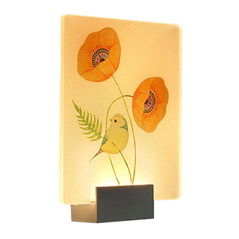 Corner LED Mural Lighting Modern White Wall Mounted Lamp with Flower/Bird Patterned Acrylic Shade Clearhalo 'Cast Iron' 'Glass' 'Industrial' 'Modern wall lights' 'Modern' 'Tiffany' 'Traditional wall lights' 'Wall Lamps & Sconces' 'Wall Lights' Lighting' 1126432