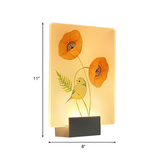 Corner LED Mural Lighting Modern White Wall Mounted Lamp with Flower/Bird Patterned Acrylic Shade Clearhalo 'Cast Iron' 'Glass' 'Industrial' 'Modern wall lights' 'Modern' 'Tiffany' 'Traditional wall lights' 'Wall Lamps & Sconces' 'Wall Lights' Lighting' 1126433