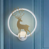 Gold Deer Mural Lamp Nordic Acrylic LED Hoop Wall Lighting Ideas for Living Room Clearhalo 'Modern wall lights' 'Modern' 'Wall Lamps & Sconces' 'Wall Lights' Lighting' 1126435