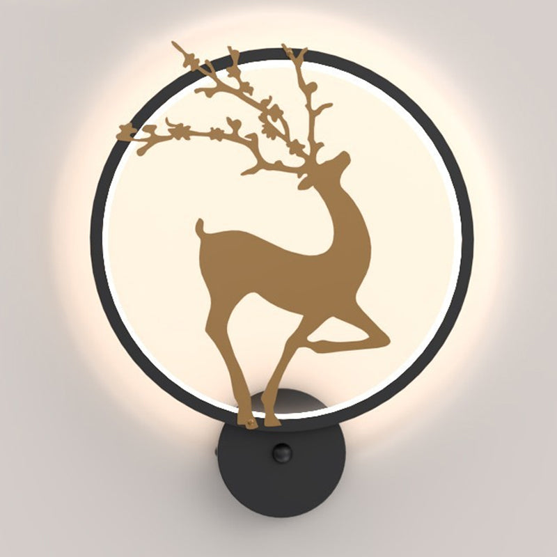 Elk Mural Light Fixture Nordic Metallic Bedroom LED Wall Mounted Lighting with Black Ring Clearhalo 'Cast Iron' 'Glass' 'Industrial' 'Modern wall lights' 'Modern' 'Tiffany' 'Traditional wall lights' 'Wall Lamps & Sconces' 'Wall Lights' Lighting' 1126440