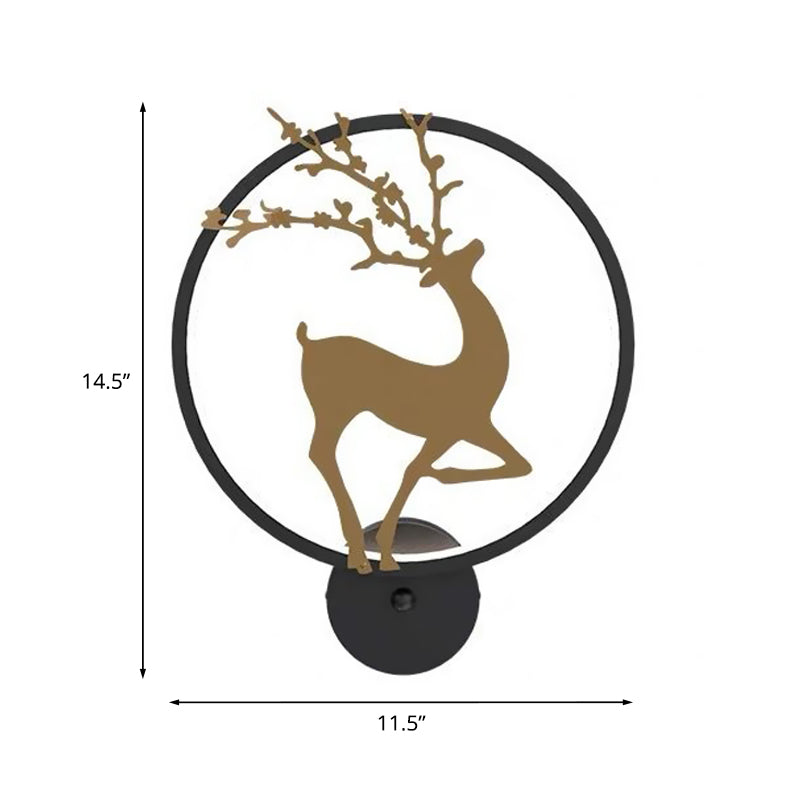 Elk Mural Light Fixture Nordic Metallic Bedroom LED Wall Mounted Lighting with Black Ring Clearhalo 'Cast Iron' 'Glass' 'Industrial' 'Modern wall lights' 'Modern' 'Tiffany' 'Traditional wall lights' 'Wall Lamps & Sconces' 'Wall Lights' Lighting' 1126441