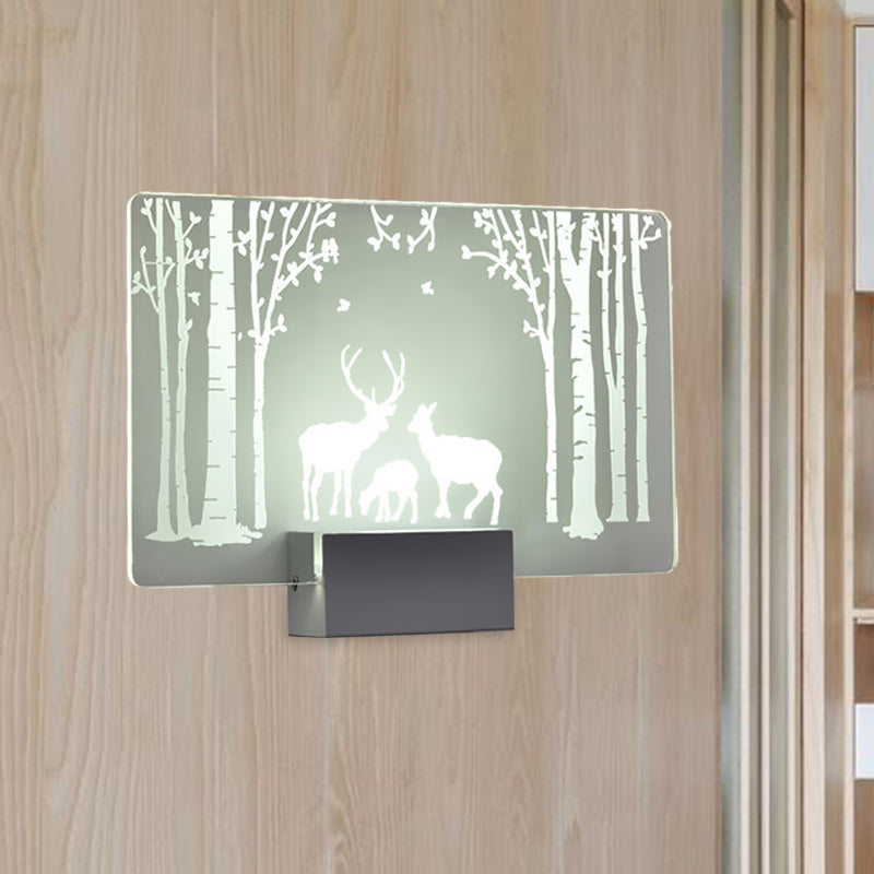 Artistry LED Wall Lighting Clear Coconut Tree/Elk Wall Mount Mural Lamp with Aluminum Shade for Bedroom Clearhalo 'Cast Iron' 'Glass' 'Industrial' 'Modern wall lights' 'Modern' 'Tiffany' 'Traditional wall lights' 'Wall Lamps & Sconces' 'Wall Lights' Lighting' 1126447