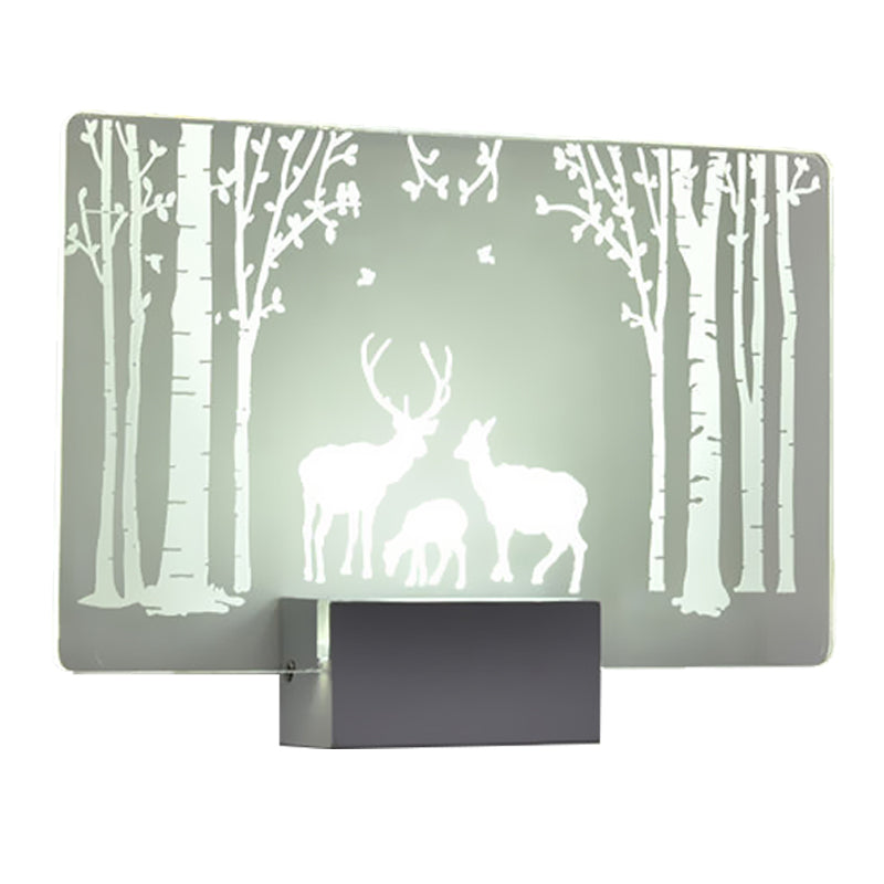 Artistry LED Wall Lighting Clear Coconut Tree/Elk Wall Mount Mural Lamp with Aluminum Shade for Bedroom Clearhalo 'Cast Iron' 'Glass' 'Industrial' 'Modern wall lights' 'Modern' 'Tiffany' 'Traditional wall lights' 'Wall Lamps & Sconces' 'Wall Lights' Lighting' 1126448