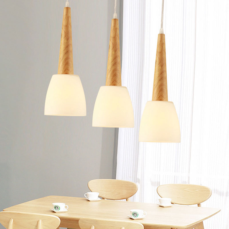 Frosted Glass Bucket Hanging Lamp with Wood Cap Modern 3 Lights Dining Room Pendant Lighting in White White Clearhalo 'Ceiling Lights' 'Close To Ceiling Lights' 'Glass shade' 'Glass' 'Modern Pendants' 'Modern' 'Pendant Lights' 'Pendants' Lighting' 1126633