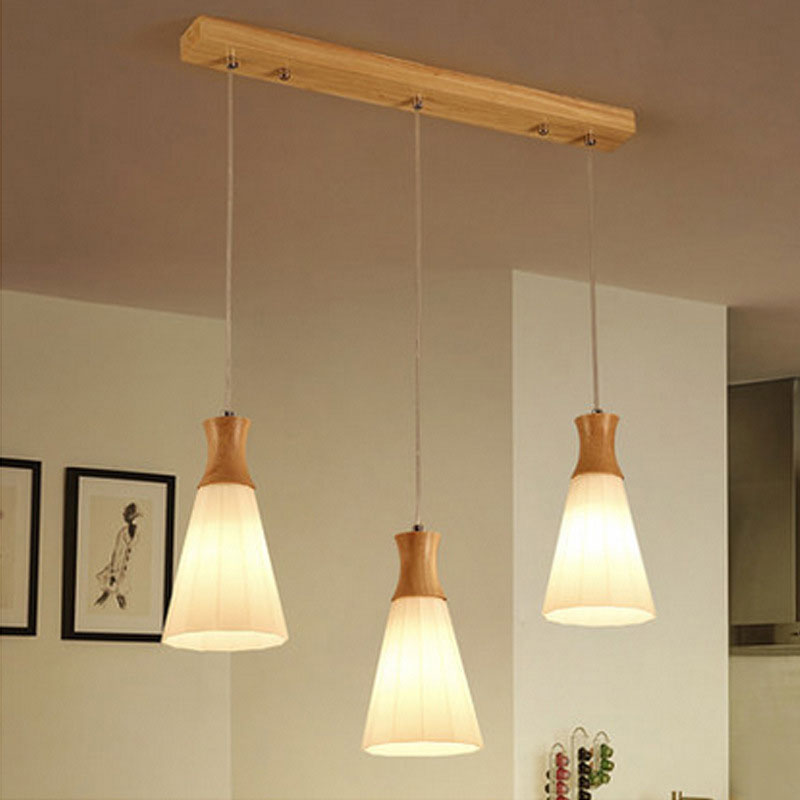 3 Lights Conic Pendant Lamp Nordic Style White Ribbed Glass and Wood Hanging Fixture with Linear/Round Canopy White Linear Clearhalo 'Ceiling Lights' 'Modern Pendants' 'Modern' 'Pendant Lights' 'Pendants' Lighting' 1126647