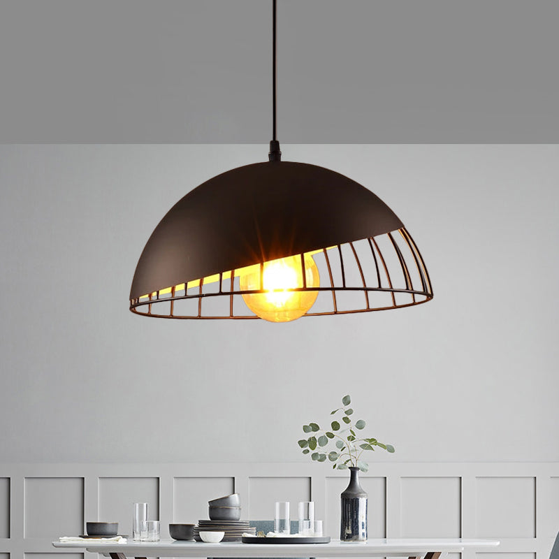 12"/14" Wide 1 Head Bowl Hanging Light Retro Style Black/Gray Finish Metal Pendant Lighting for Dining Table Black Clearhalo 'Ceiling Lights' 'Modern Pendants' 'Modern' 'Pendant Lights' 'Pendants' Lighting' 1126761