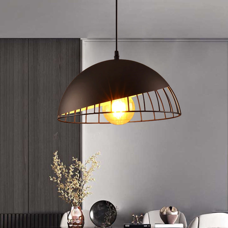 12"/14" Wide 1 Head Bowl Hanging Light Retro Style Black/Gray Finish Metal Pendant Lighting for Dining Table Clearhalo 'Ceiling Lights' 'Modern Pendants' 'Modern' 'Pendant Lights' 'Pendants' Lighting' 1126762