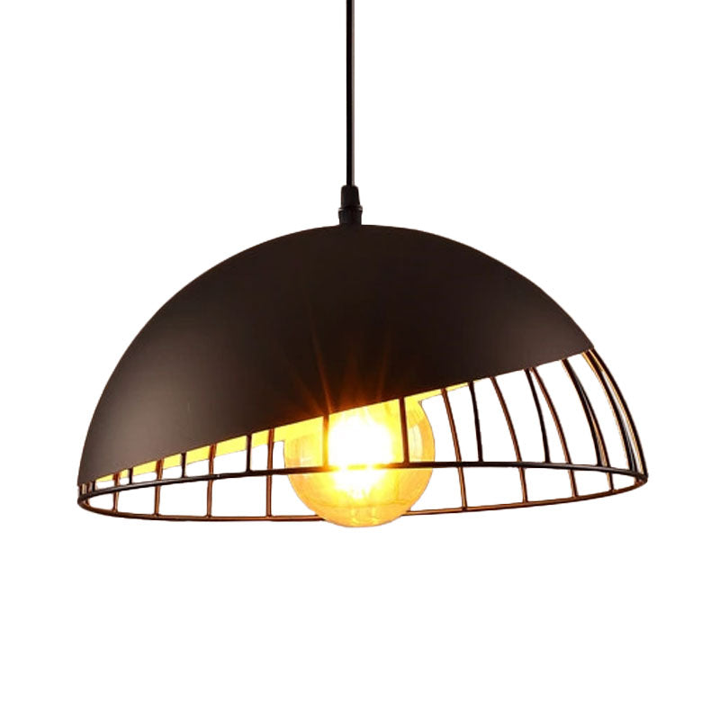 12"/14" Wide 1 Head Bowl Hanging Light Retro Style Black/Gray Finish Metal Pendant Lighting for Dining Table Clearhalo 'Ceiling Lights' 'Modern Pendants' 'Modern' 'Pendant Lights' 'Pendants' Lighting' 1126763