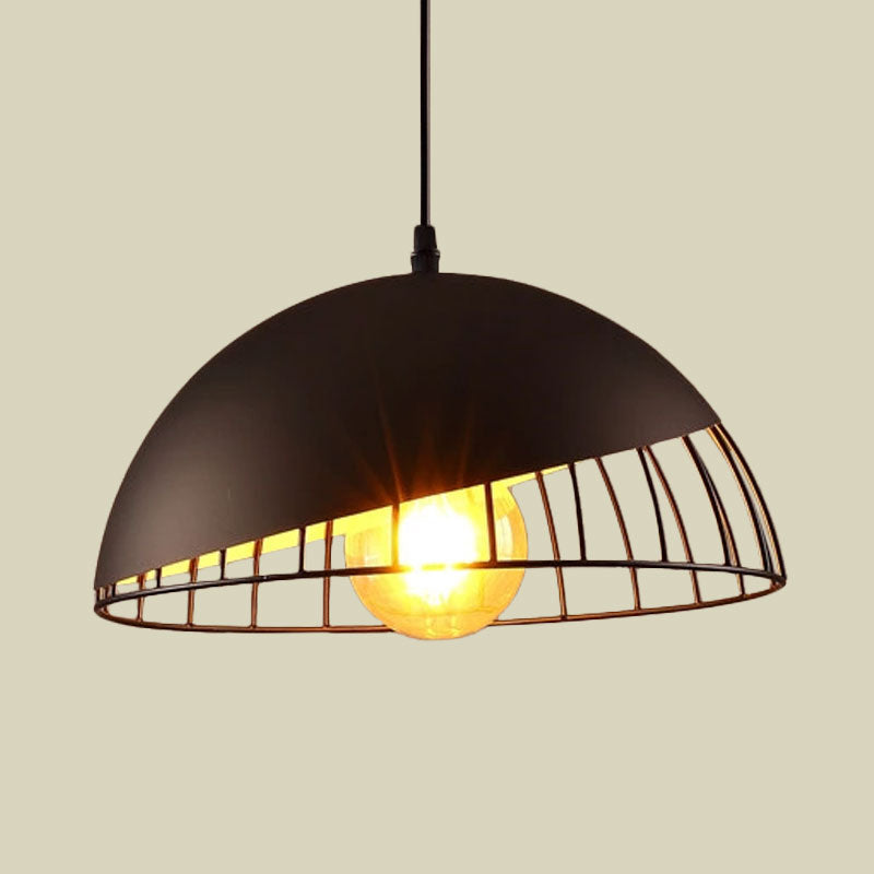 12"/14" Wide 1 Head Bowl Hanging Light Retro Style Black/Gray Finish Metal Pendant Lighting for Dining Table Clearhalo 'Ceiling Lights' 'Modern Pendants' 'Modern' 'Pendant Lights' 'Pendants' Lighting' 1126764