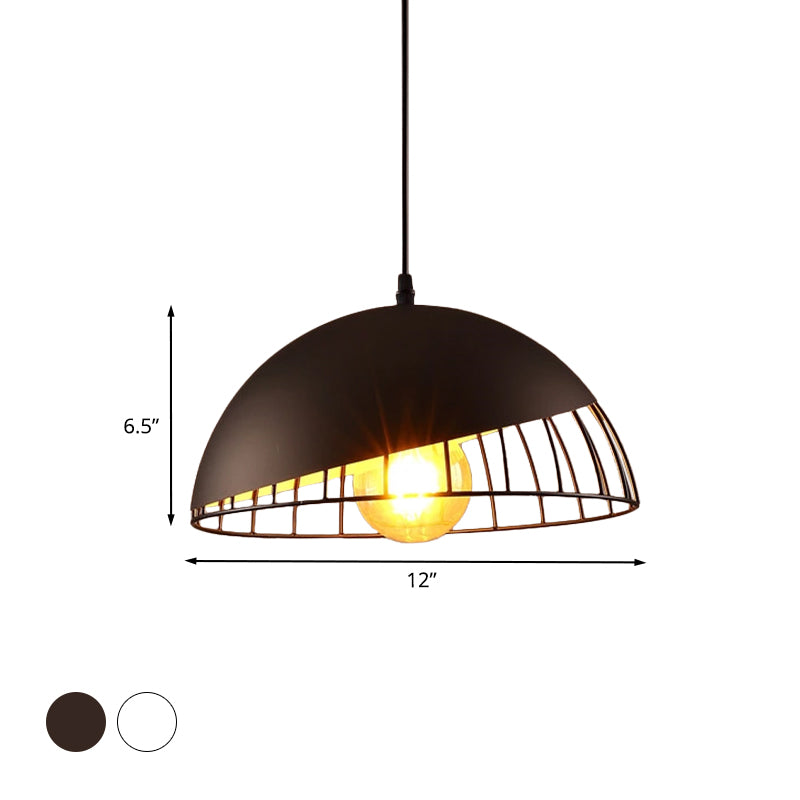 12"/14" Wide 1 Head Bowl Hanging Light Retro Style Black/Gray Finish Metal Pendant Lighting for Dining Table Clearhalo 'Ceiling Lights' 'Modern Pendants' 'Modern' 'Pendant Lights' 'Pendants' Lighting' 1126765