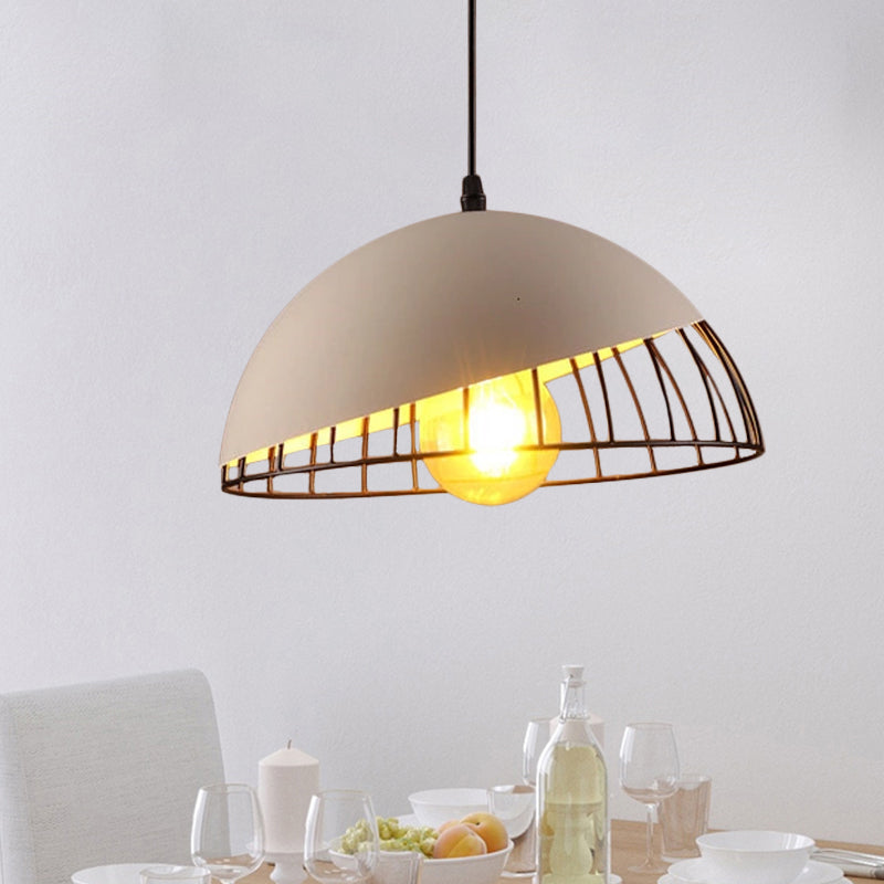 12"/14" Wide 1 Head Bowl Hanging Light Retro Style Black/Gray Finish Metal Pendant Lighting for Dining Table Grey Clearhalo 'Ceiling Lights' 'Modern Pendants' 'Modern' 'Pendant Lights' 'Pendants' Lighting' 1126766