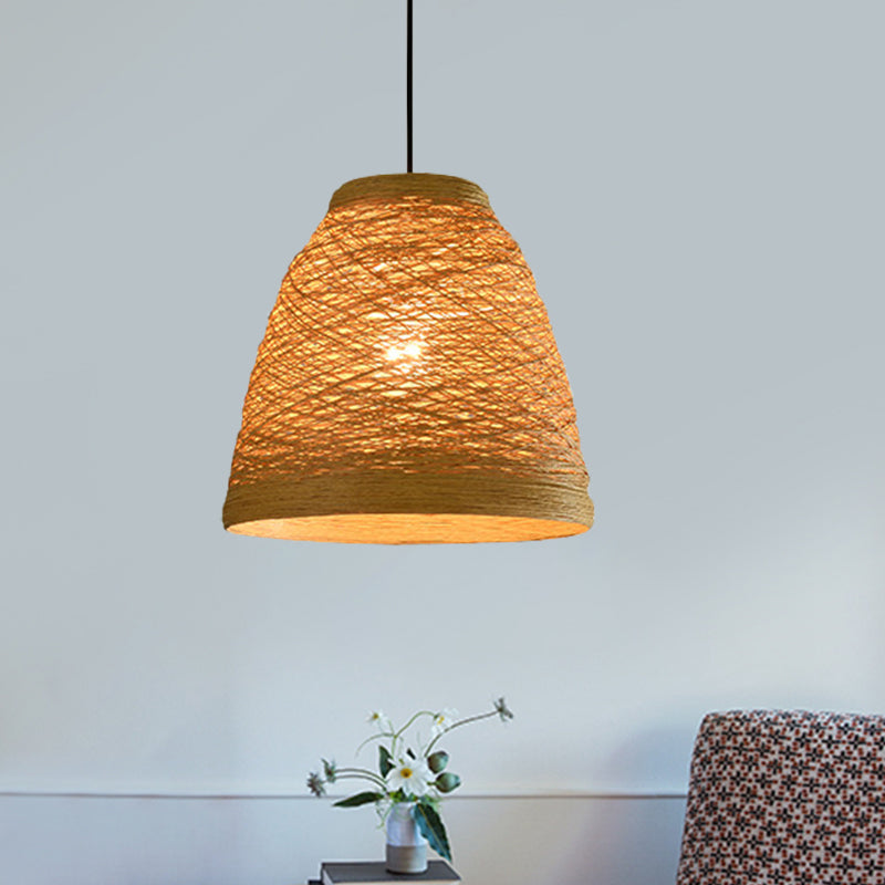 Weave Tapered Pendant Lamp Lodge Style 1 Light Dining Table Hanging Light Fixture in Orange/Brown Clearhalo 'Ceiling Lights' 'Modern Pendants' 'Modern' 'Pendant Lights' 'Pendants' Lighting' 1126793