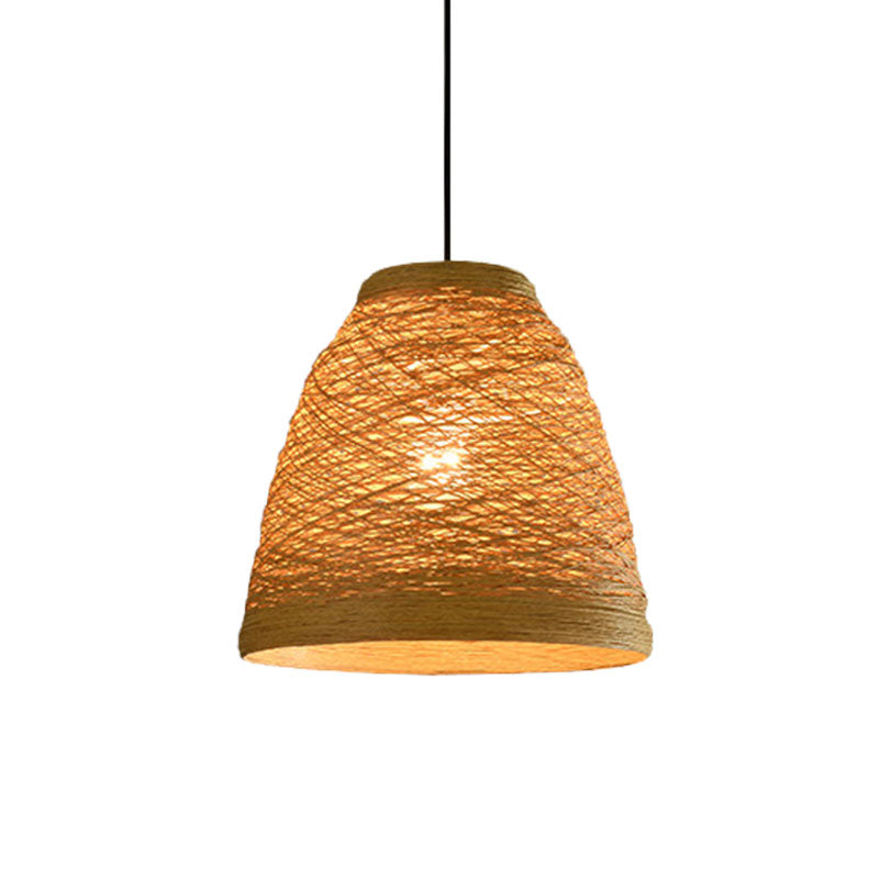 Weave Tapered Pendant Lamp Lodge Style 1 Light Dining Table Hanging Light Fixture in Orange/Brown Clearhalo 'Ceiling Lights' 'Modern Pendants' 'Modern' 'Pendant Lights' 'Pendants' Lighting' 1126794