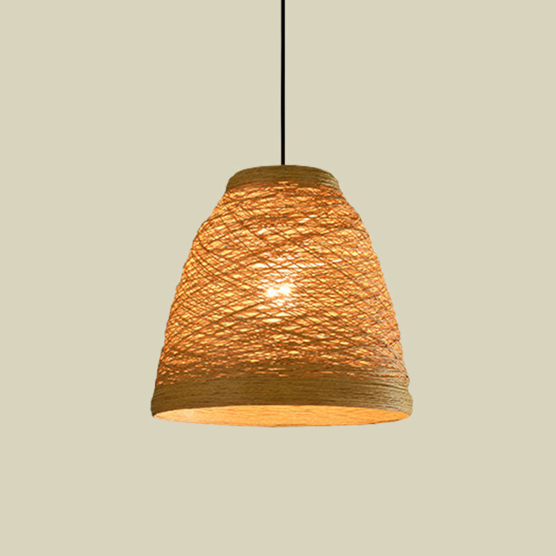 Weave Tapered Pendant Lamp Lodge Style 1 Light Dining Table Hanging Light Fixture in Orange/Brown Clearhalo 'Ceiling Lights' 'Modern Pendants' 'Modern' 'Pendant Lights' 'Pendants' Lighting' 1126795