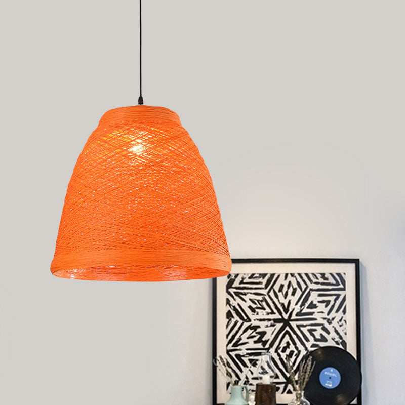 Weave Tapered Pendant Lamp Lodge Style 1 Light Dining Table Hanging Light Fixture in Orange/Brown Clearhalo 'Ceiling Lights' 'Modern Pendants' 'Modern' 'Pendant Lights' 'Pendants' Lighting' 1126798