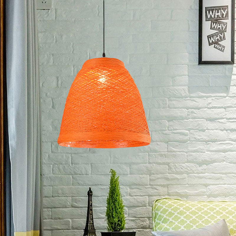 Weave Tapered Pendant Lamp Lodge Style 1 Light Dining Table Hanging Light Fixture in Orange/Brown Clearhalo 'Ceiling Lights' 'Modern Pendants' 'Modern' 'Pendant Lights' 'Pendants' Lighting' 1126799