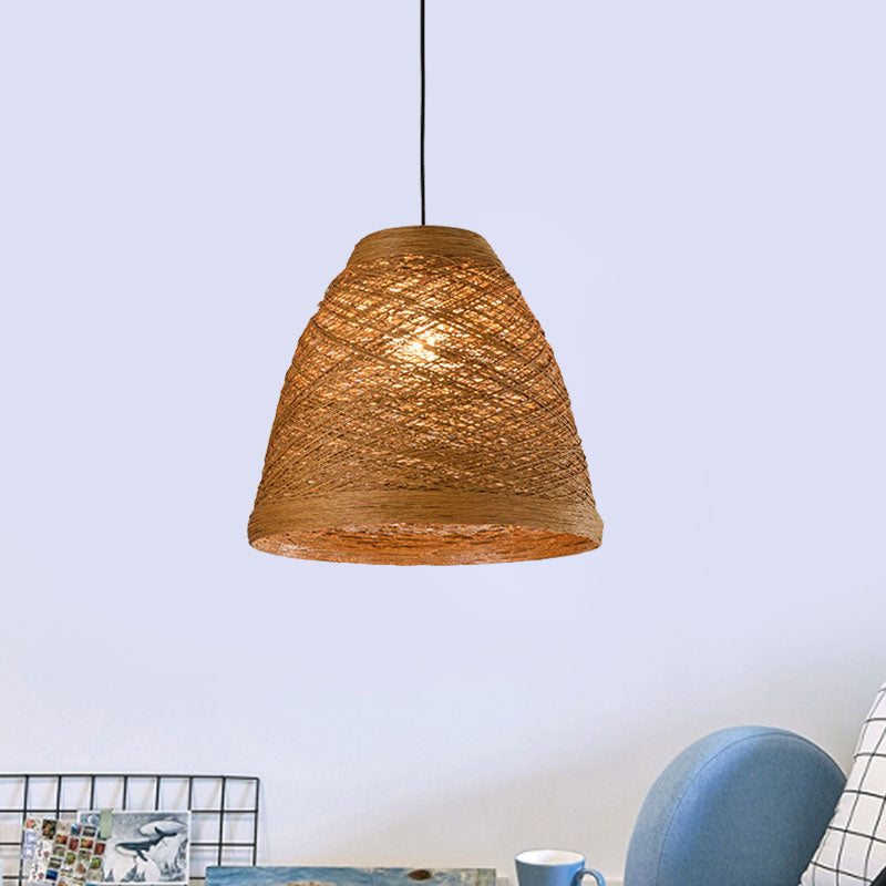 Weave Tapered Pendant Lamp Lodge Style 1 Light Dining Table Hanging Light Fixture in Orange/Brown Clearhalo 'Ceiling Lights' 'Modern Pendants' 'Modern' 'Pendant Lights' 'Pendants' Lighting' 1126802