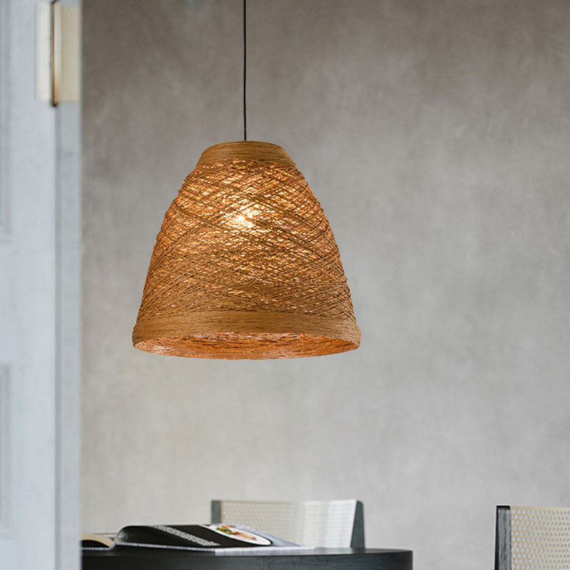 Weave Tapered Pendant Lamp Lodge Style 1 Light Dining Table Hanging Light Fixture in Orange/Brown Clearhalo 'Ceiling Lights' 'Modern Pendants' 'Modern' 'Pendant Lights' 'Pendants' Lighting' 1126803