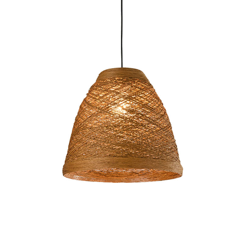 Weave Tapered Pendant Lamp Lodge Style 1 Light Dining Table Hanging Light Fixture in Orange/Brown Clearhalo 'Ceiling Lights' 'Modern Pendants' 'Modern' 'Pendant Lights' 'Pendants' Lighting' 1126804